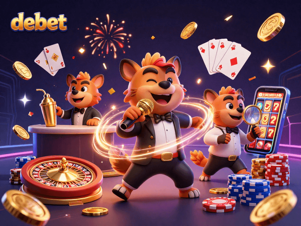 Experience the energetic fun at debet's comedy casino club featuring hyenas and gaming elements.