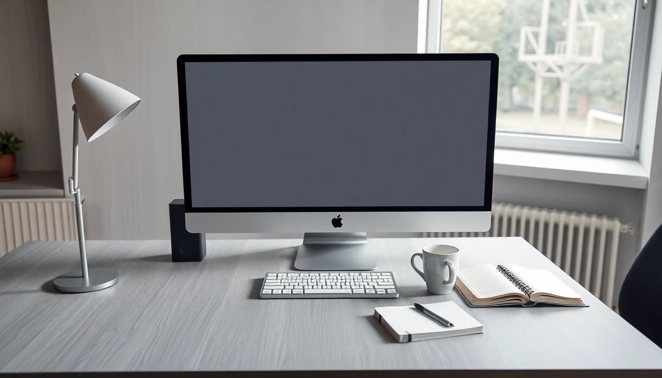 Nutze den Mac Mini Office 2024 für eine produktive Arbeitsweise, präsentiert auf einem eleganten Schreibtisch.
