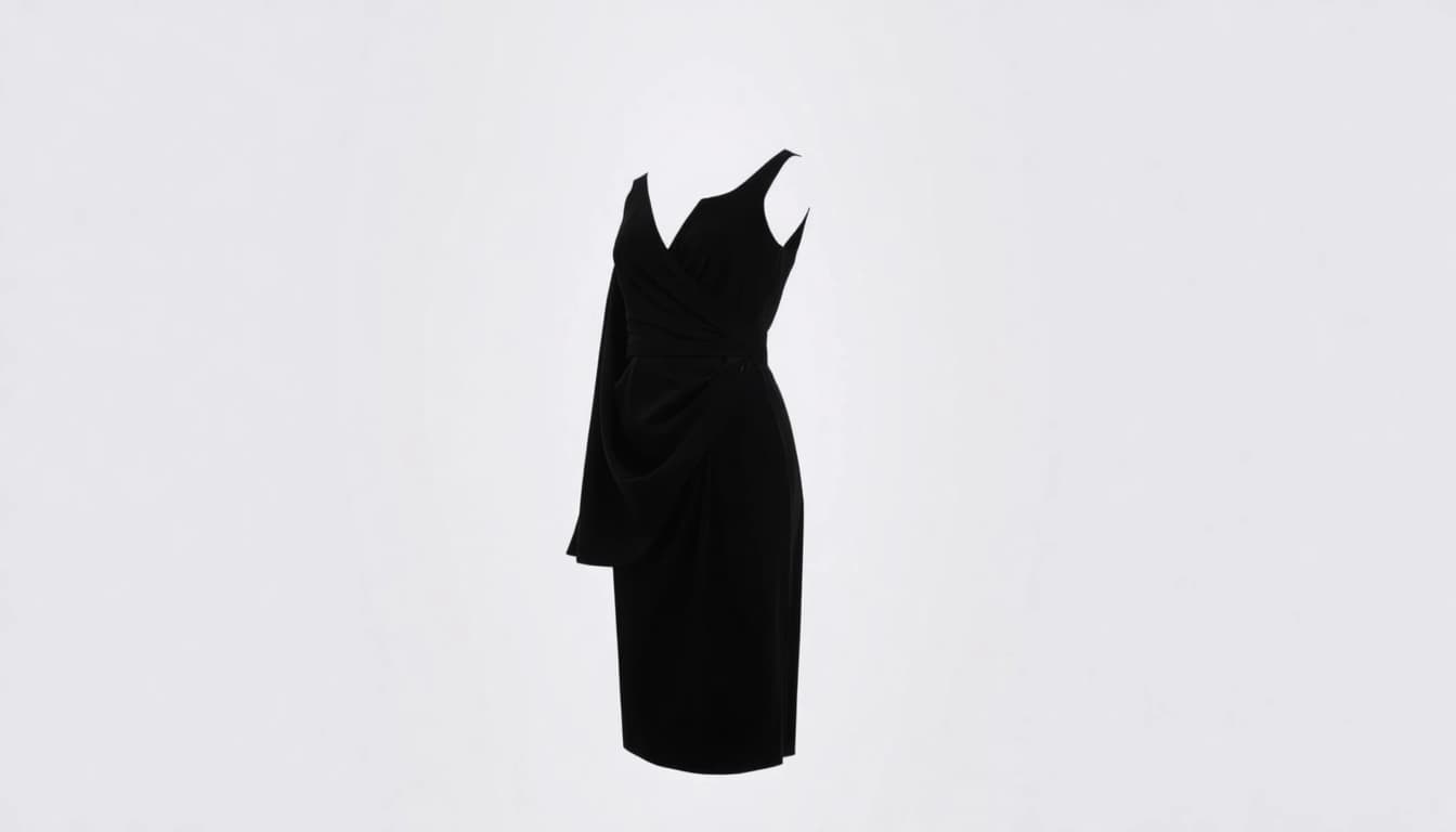 Das perfekte schwarze Minikleid mit langen Ärmeln und raffinierter Gathered-Optik, ideal für besondere Anlässe.