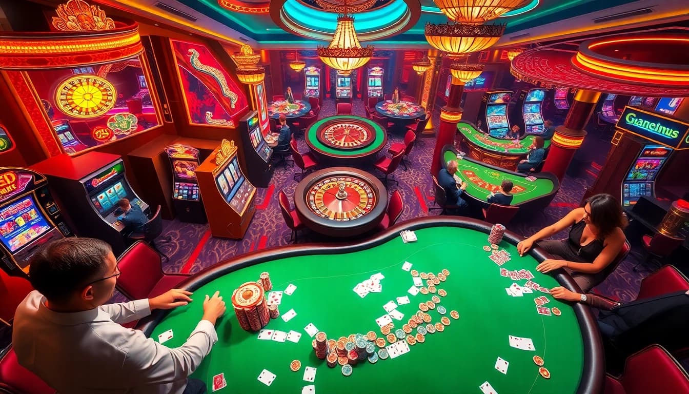 Exciting gaming experience at https://s8s8.org/ featuring vibrant casino tables and engaging players.