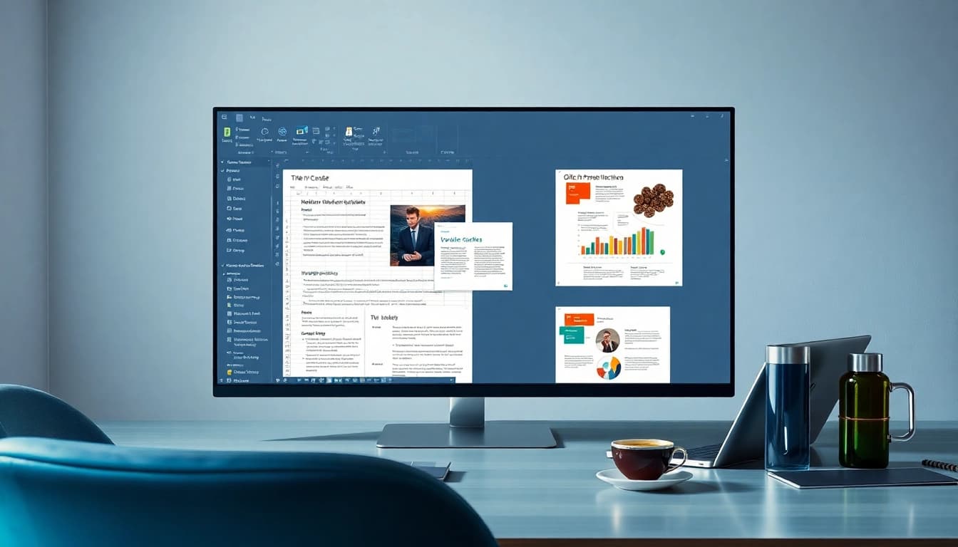 Office 2024 Professional Plus Download sofort verfügbar - Bildschirmansicht der Anwendungen Excel und Word in hellem, einladendem Raum.