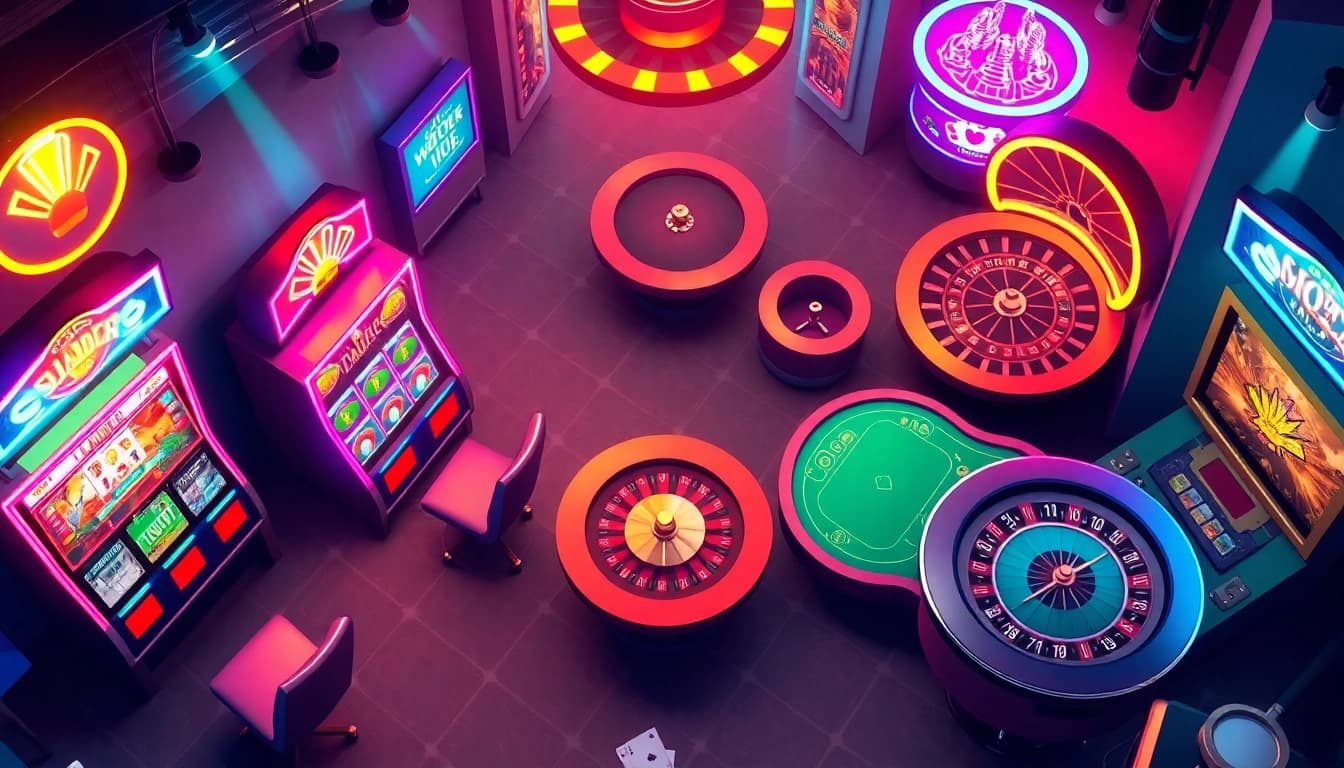 Engage in thrilling games at an online casino schweiz, featuring colorful slot machines and live tables.