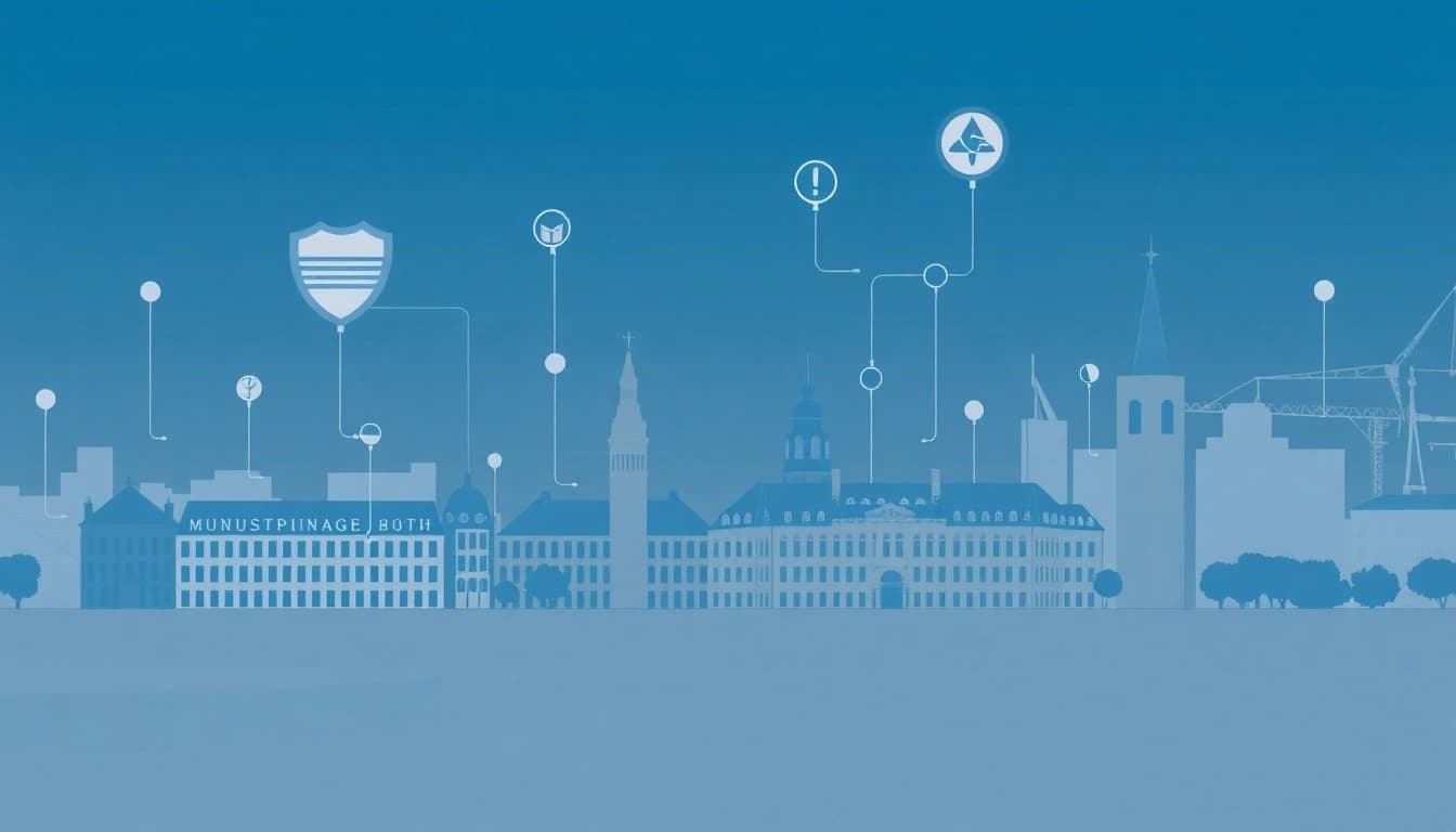 Grafik zum Thema Industriespionage in Münster, die Sicherheitsstrategien für Unternehmen visuell darstellt