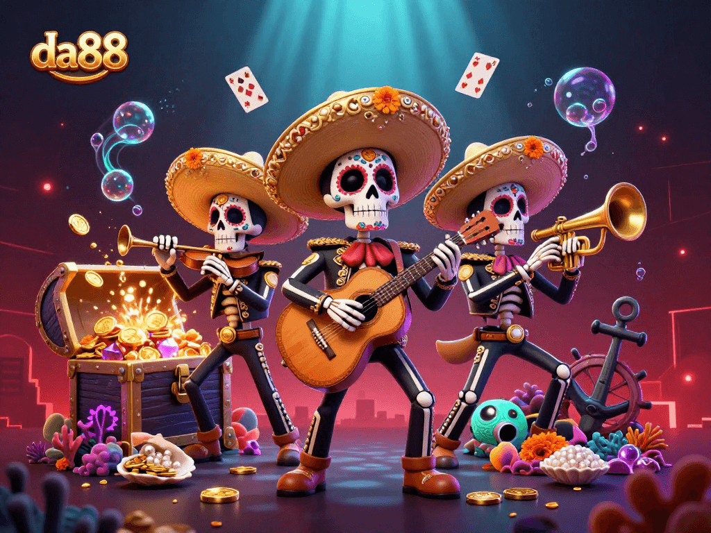 Experience thrilling gameplay at da88 with colorful mariachi skeletons and dynamic casino elements.