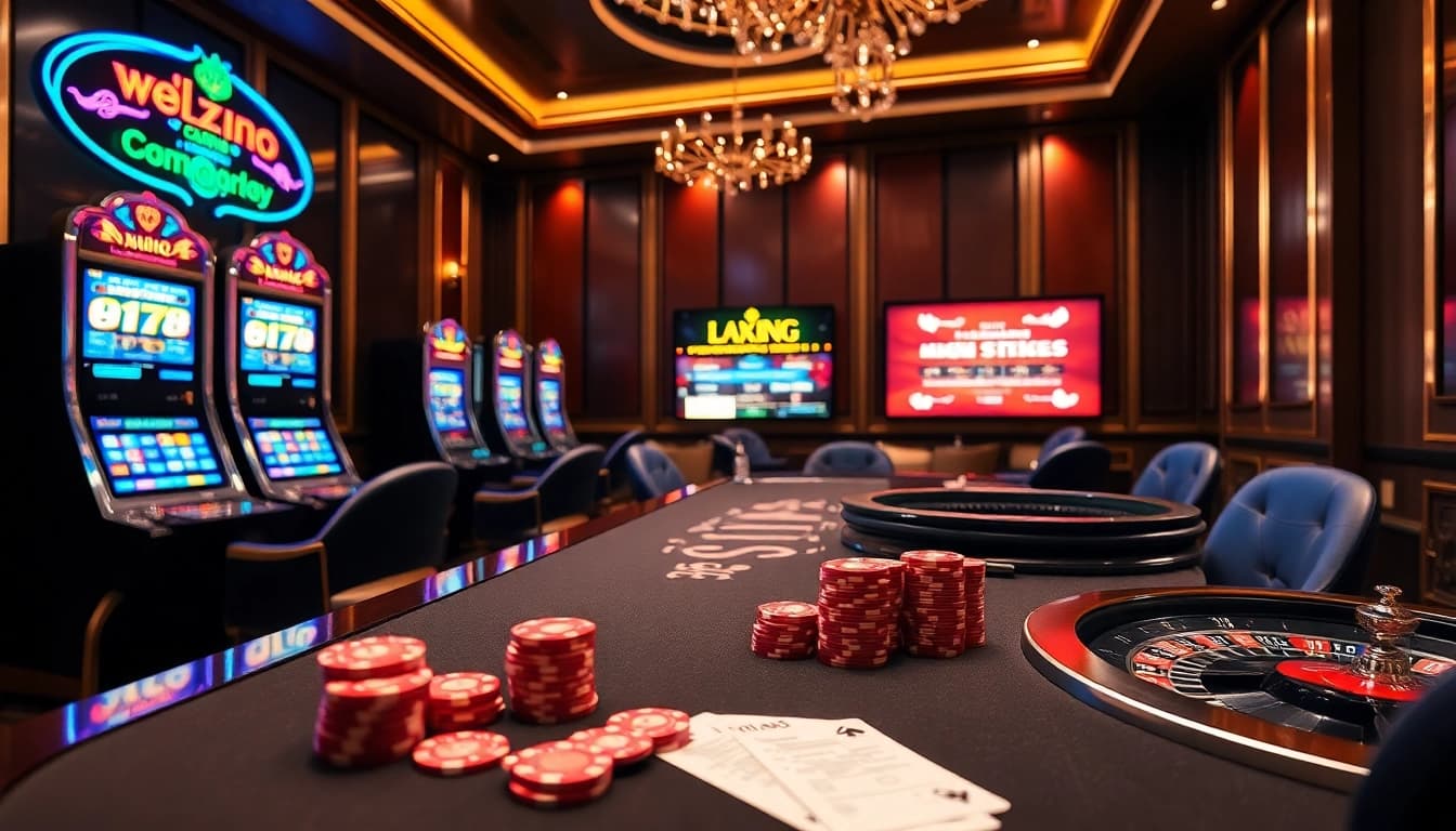 Xocdia88 online gambling interface showcasing vibrant casino elements like cards and roulette.