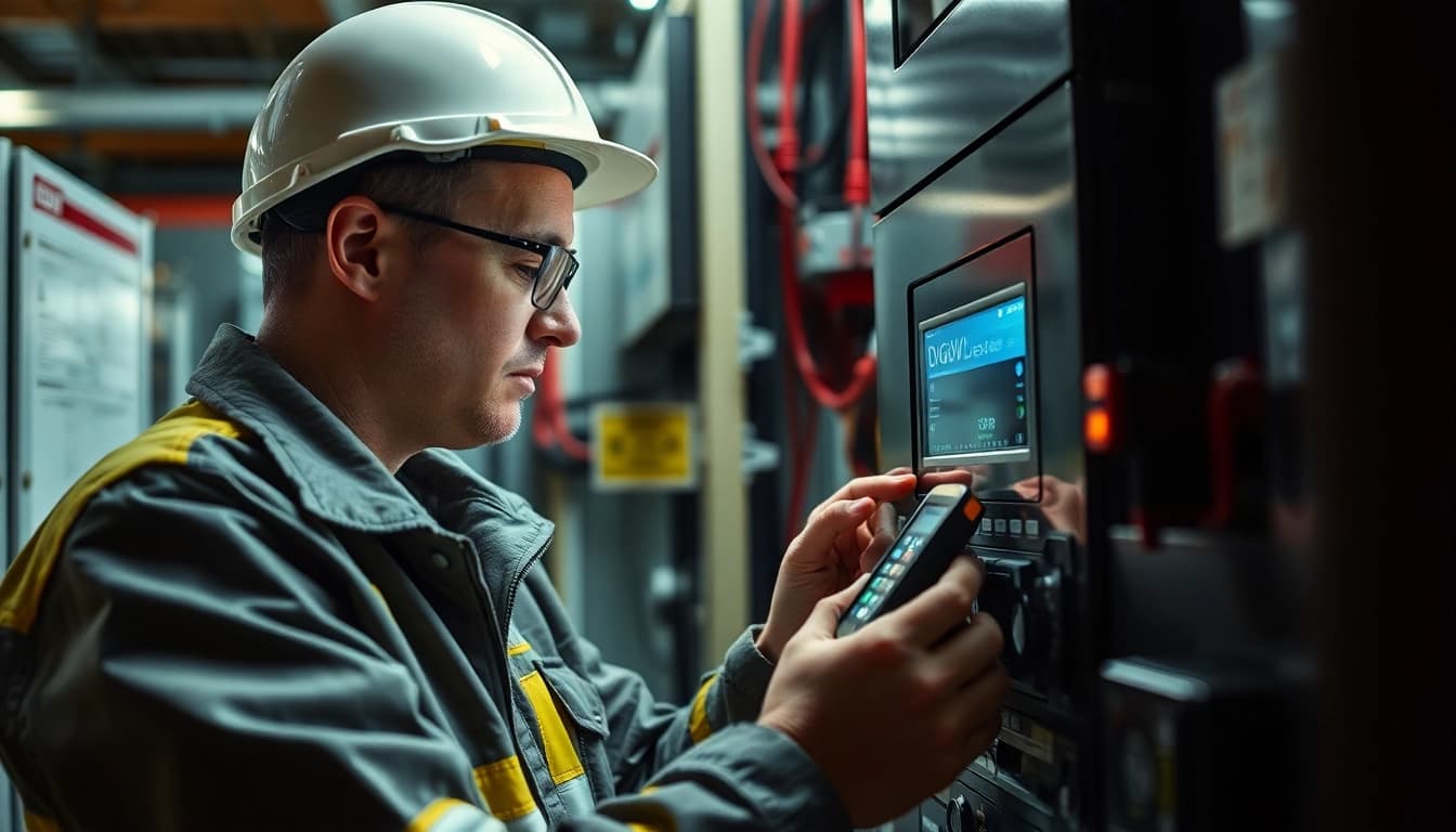 Elektriker führt die DGUV V3 Prüfung an elektrischen Geräten durch.