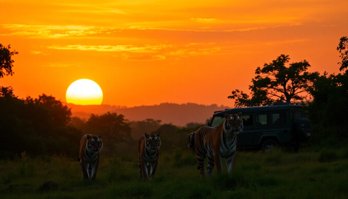 Experience the thrill of a tiger safari in India with majestic Bengal tigers in their natural habitat.