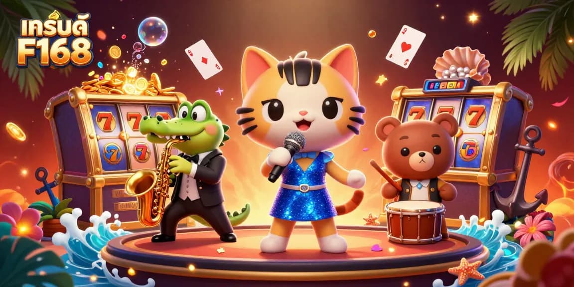 Engage in thrilling gaming at แบรนด์ F168 with lively characters and vibrant casino elements enhancing the experience.