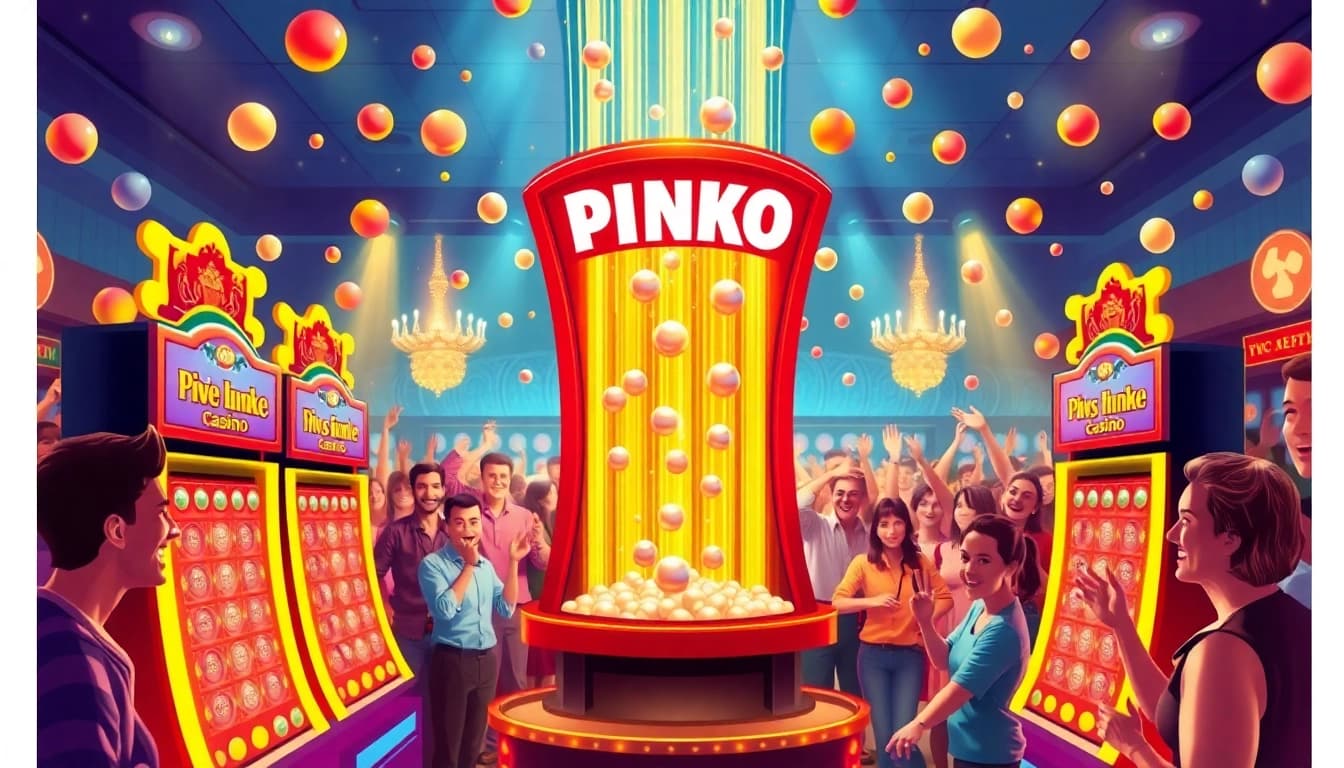 Experience the thrill of winning in a lively Plinko casino setting with colorful boards and excited players.