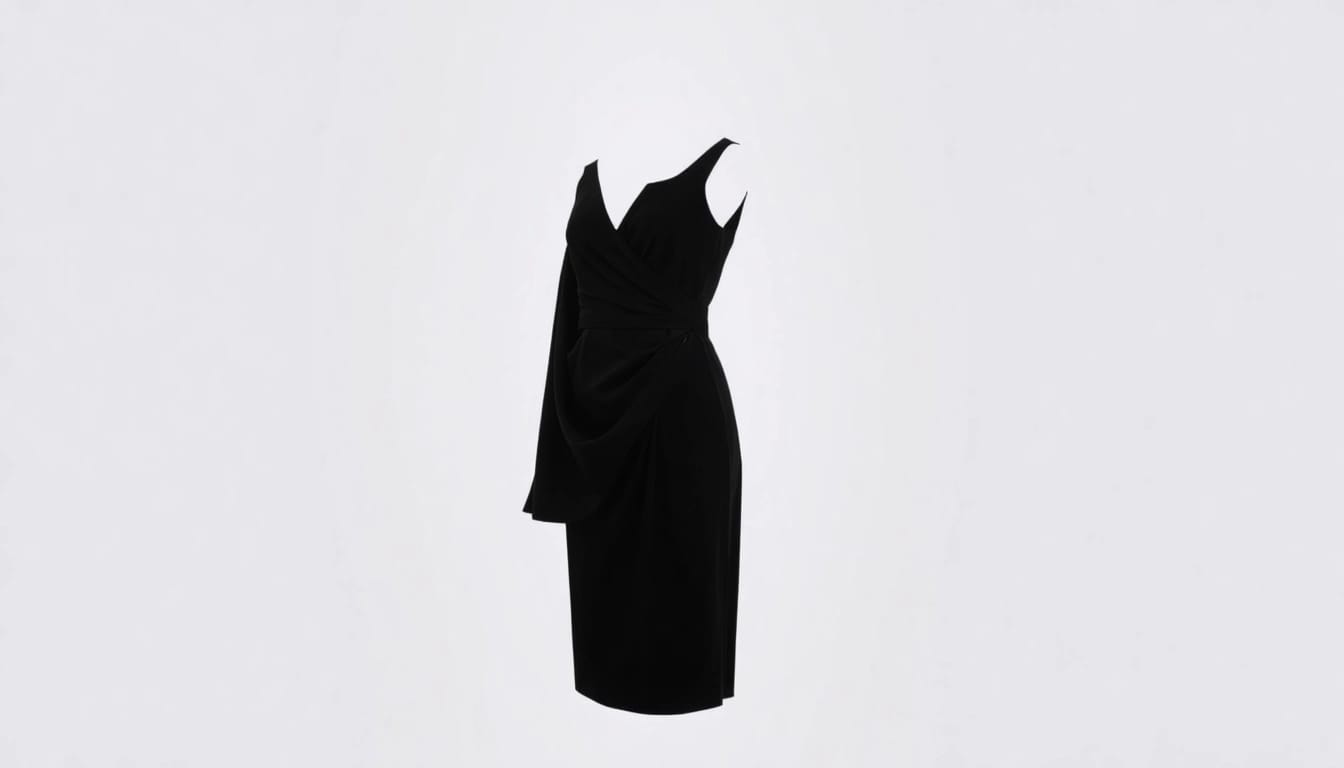 Das perfekte schwarze Minikleid mit langen Ärmeln und raffinierter Gathered-Optik, ideal für besondere Anlässe.