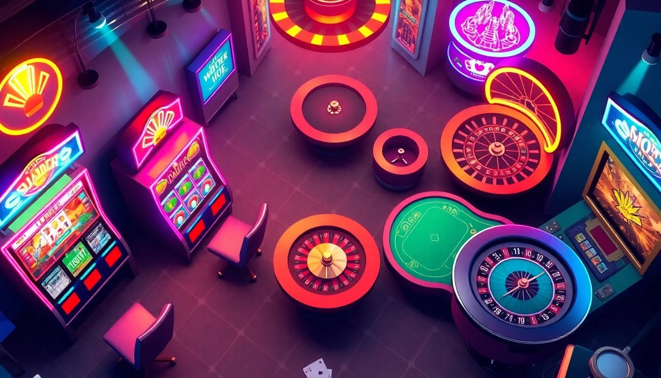 Engage in thrilling games at an online casino schweiz, featuring colorful slot machines and live tables.