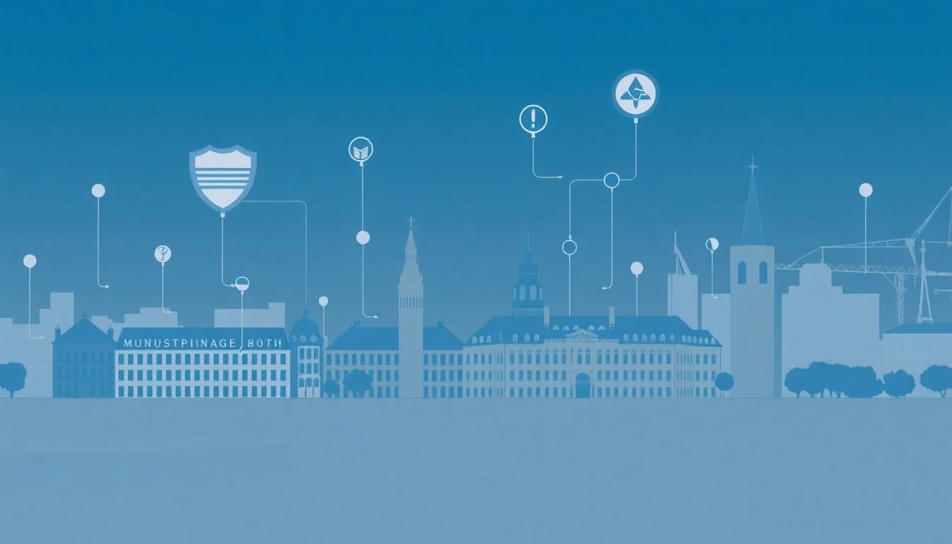 Grafik zum Thema Industriespionage in Münster, die Sicherheitsstrategien für Unternehmen visuell darstellt