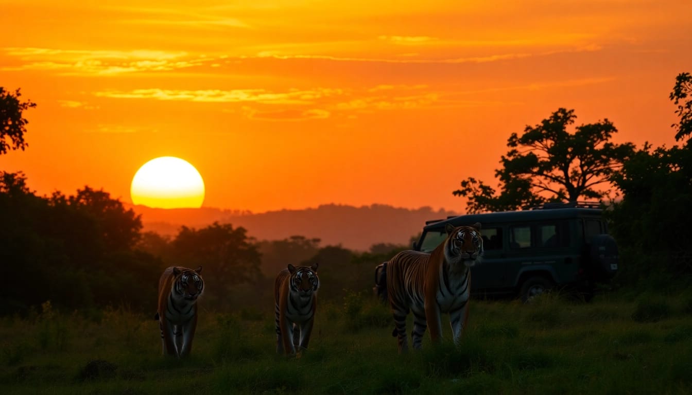 Experience the thrill of a tiger safari in India with majestic Bengal tigers in their natural habitat.