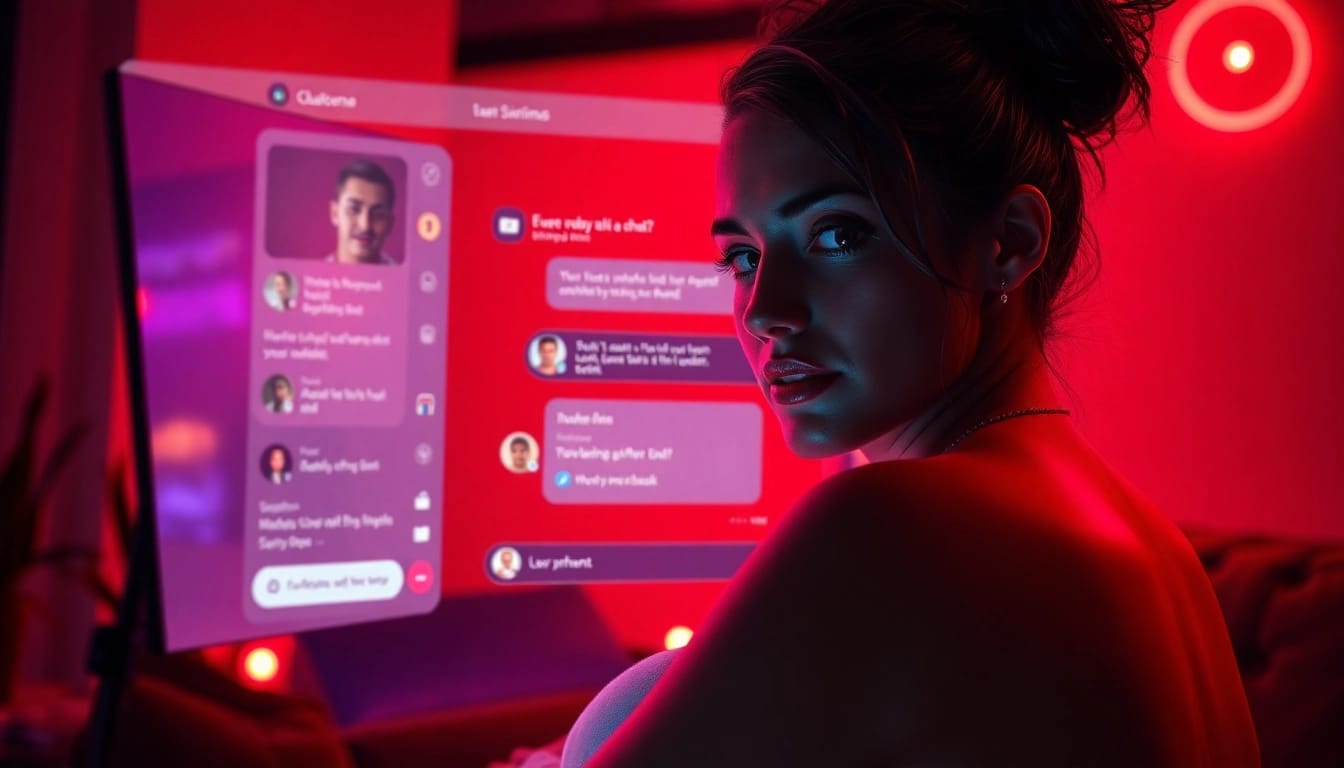 Engage in ai porn chat with captivating AI characters in a modern digital scene.