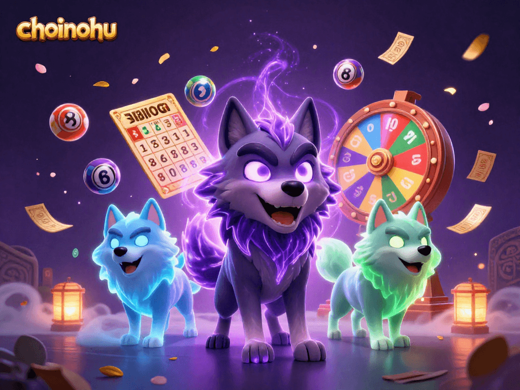 Engage in thrilling gameplay at choinohu with an epic 3D casino scene featuring wolves and dynamic lottery elements.