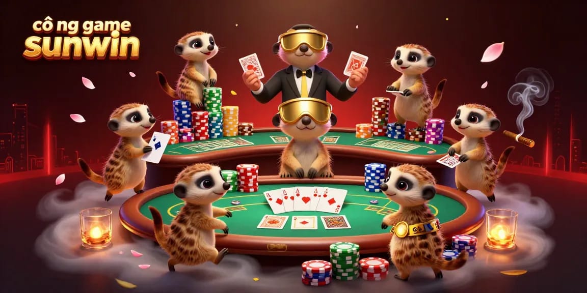 Experience vibrant gaming with cổng game sunwin featuring dynamic meerkat characters in a bustling casino.