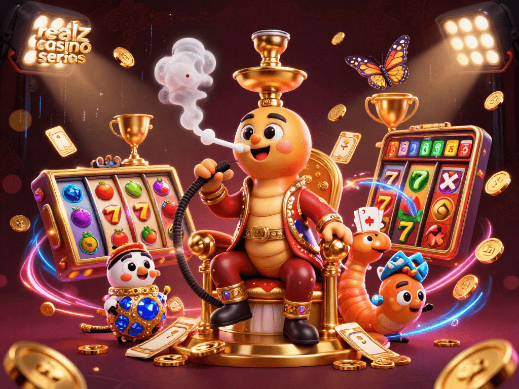 Erlebe die Faszination von realz casino seriös mit spannenden Spielautomaten und Goldmünzen in einer bunten 3D-Illustration.
