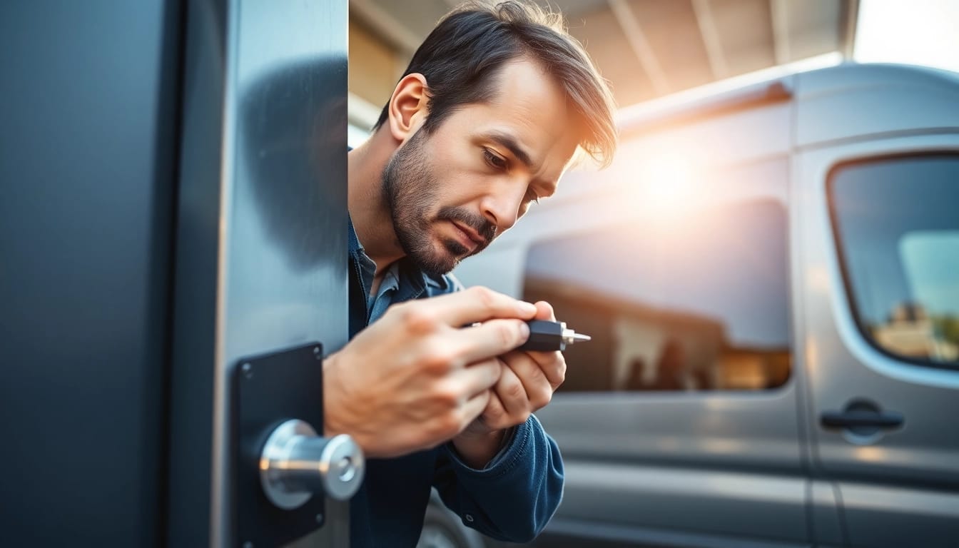 Professioneller Schlüsseldienst Berlin öffnet eine Tür mit Expertenwerkzeugen.