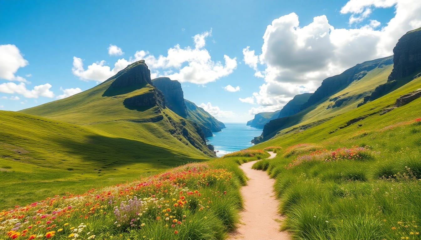 Erlebnis Dingle Way Irland mit blühenden Wildblumen und dramatischen Küstenklippen