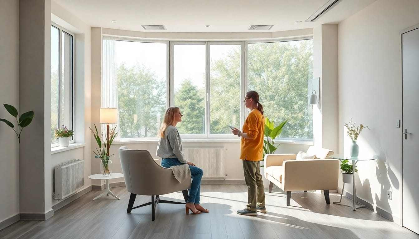 Therapeutische Sitzung in der Entzugsklinik, die Geborgenheit und Unterstützung vermittelt.