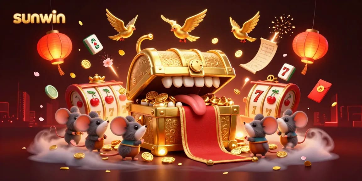 Experience sunwin's captivating treasures in a vibrant, dynamic casino-themed 3D illustration.