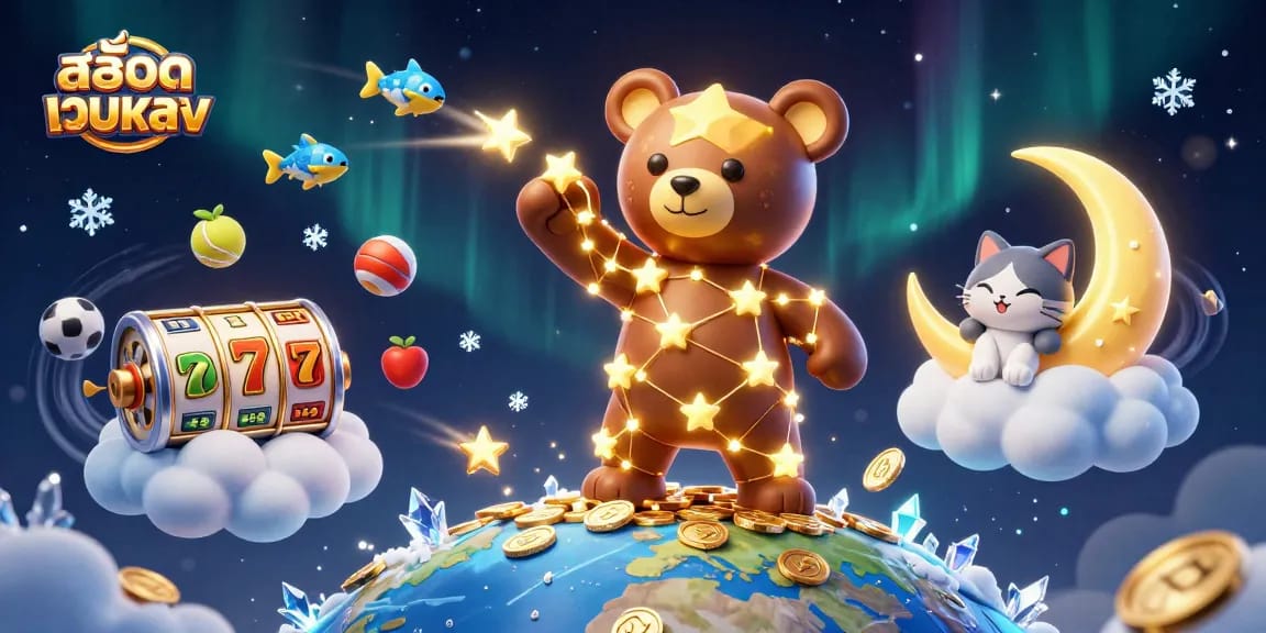 Experience the thrill of สล็อตเว็บตรง with vibrant 3D cartoon characters and slot elements dynamically interacting.
