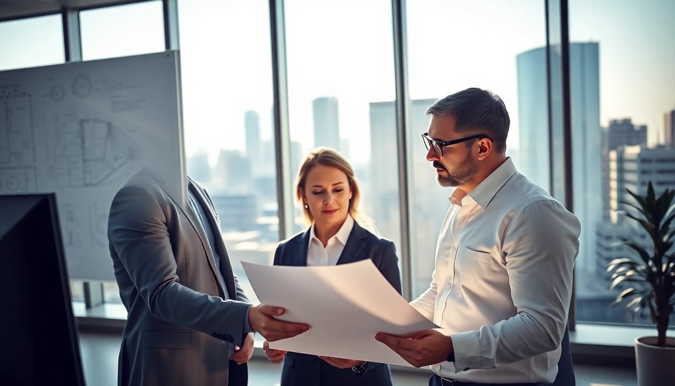 Headhunter Ingenieure im Gespräch und Abstimmung in modernem Büro.