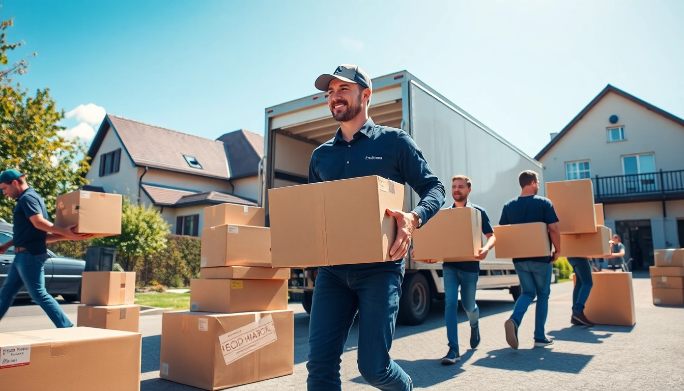 Umzugsunternehmen Bruchsal bei einem Wohnungsumzug mit professionellen Umzugshelfern und transportierten Kisten.
