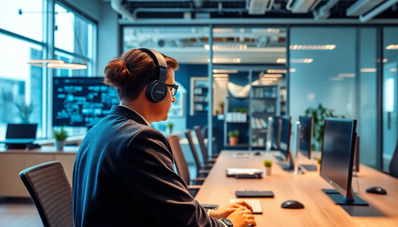 Person in einem Büro, die Technologie zur Lauschabwehr in Düsseldorf verwendet, um Privatsphäre zu schützen
