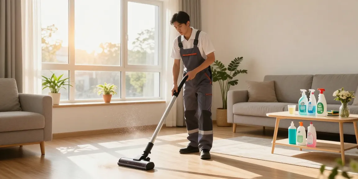 Professional umzugsreinigung solothurn in a bright living room, showcasing effective cleaning equipment and warm ambiance.