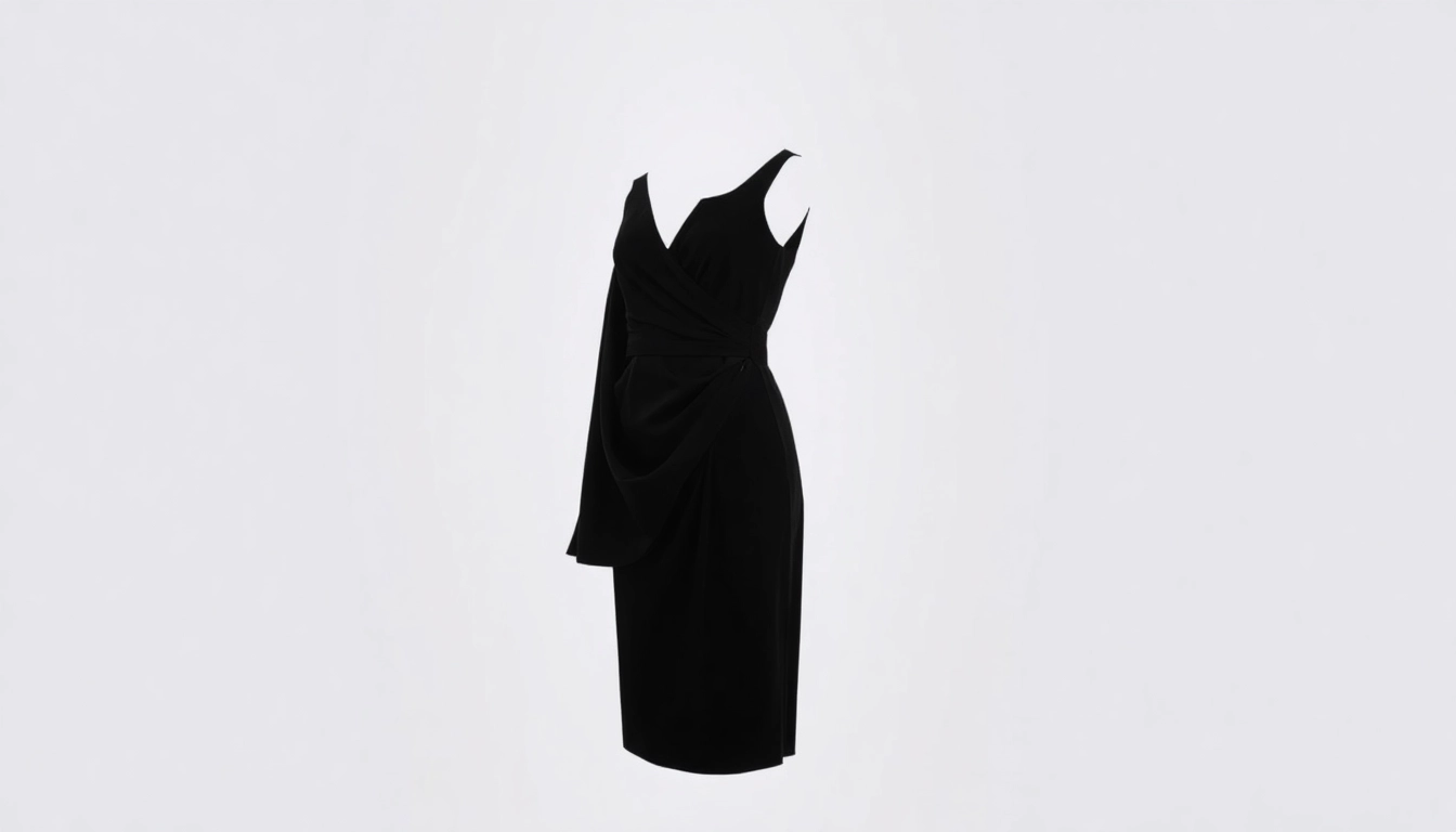 Das perfekte schwarze Minikleid mit langen Ärmeln und raffinierter Gathered-Optik, ideal für besondere Anlässe.