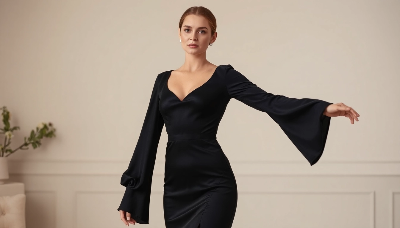Elegantes schwarzes Minikleid mit langen Ärmeln, ideal für besondere Anlässe und Festlichkeiten