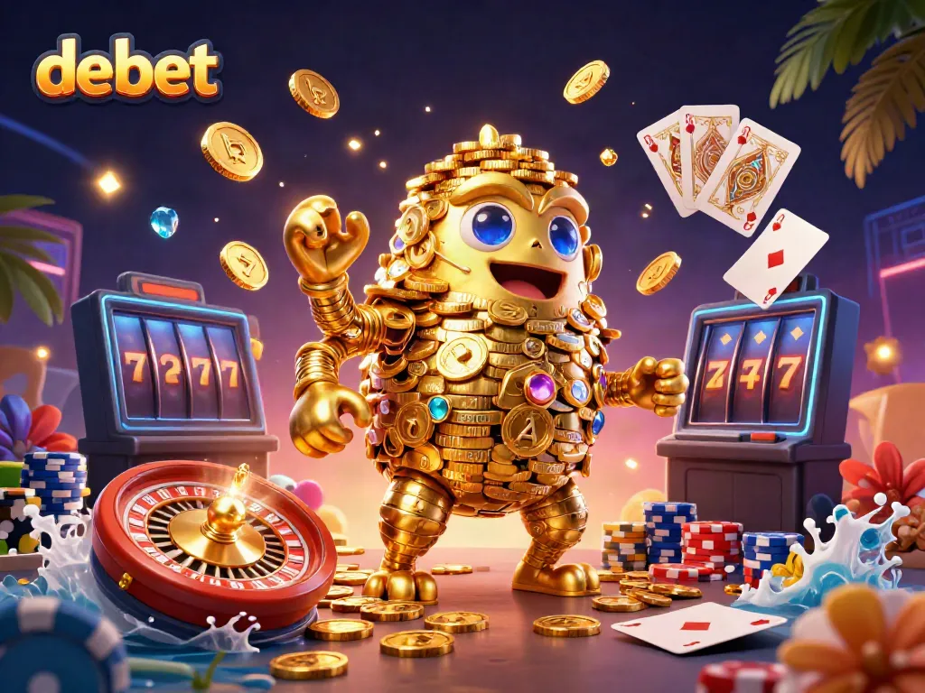 Engage in thrilling gameplay with Debet's vibrant casino experience featuring golden elements.