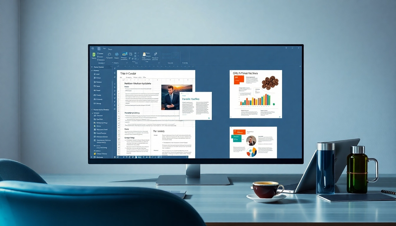 Office 2024 Professional Plus Download sofort verfügbar - Bildschirmansicht der Anwendungen Excel und Word in hellem, einladendem Raum.