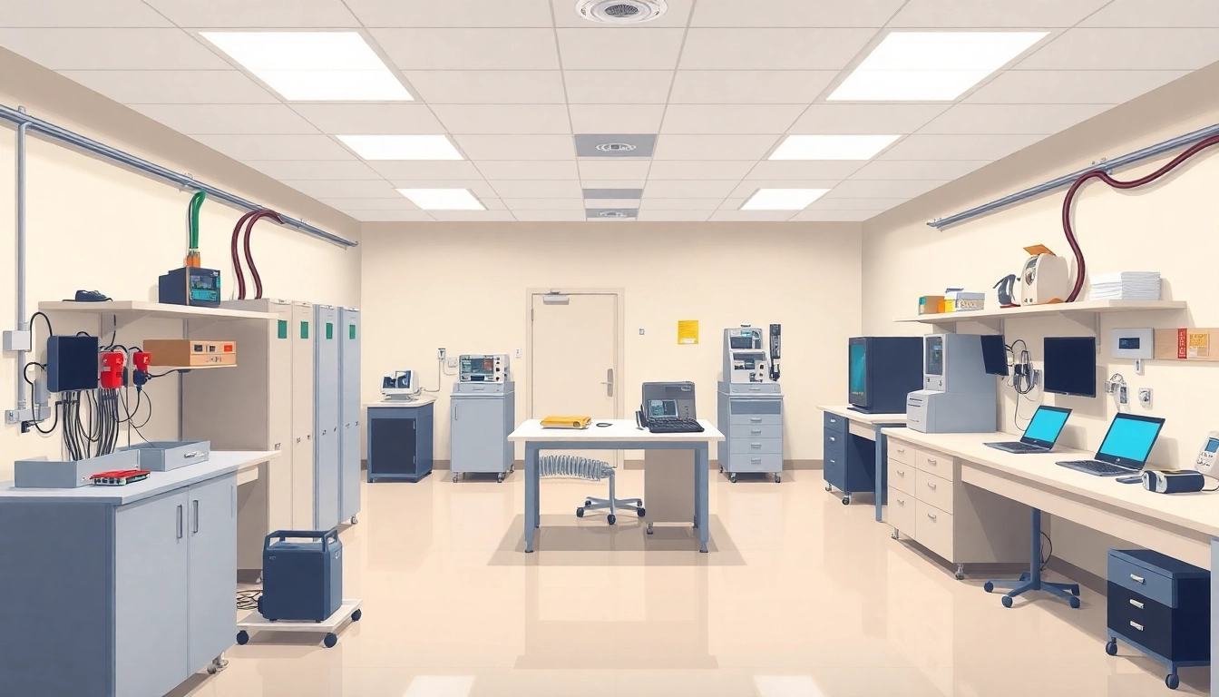View of professionals conducting prüfung ortsveränderlicher elektrischer betriebsmittel with specialized equipment in a safe laboratory setting.