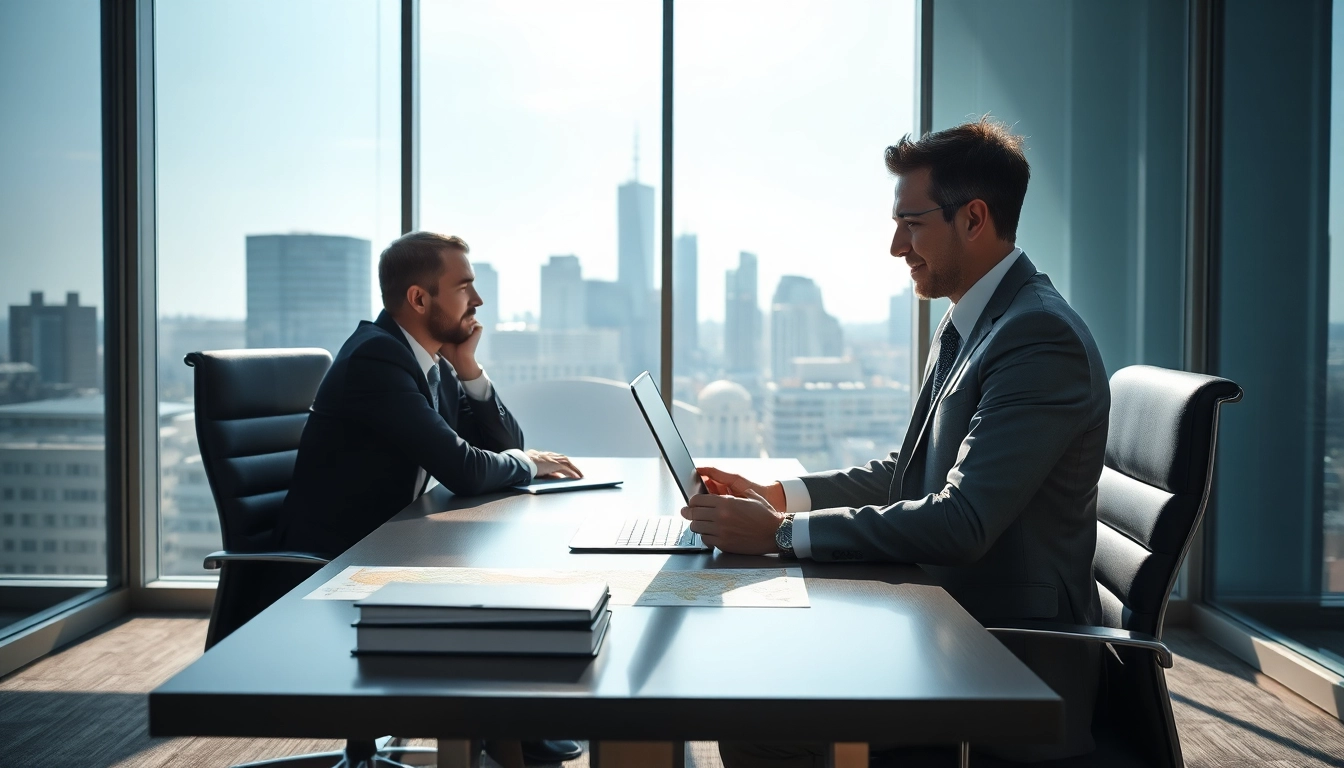 Headhunter Frankfurt in einem modernen Büro, professionelles Gespräch mit einem Kandidaten.