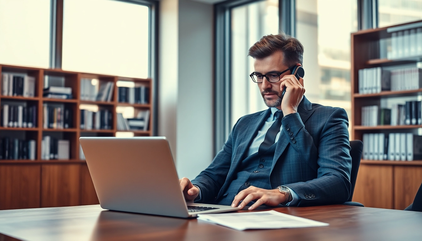 Headhunter Vertrieb im modernen Büro; professioneller Headhunter berät Kunden am Laptop.