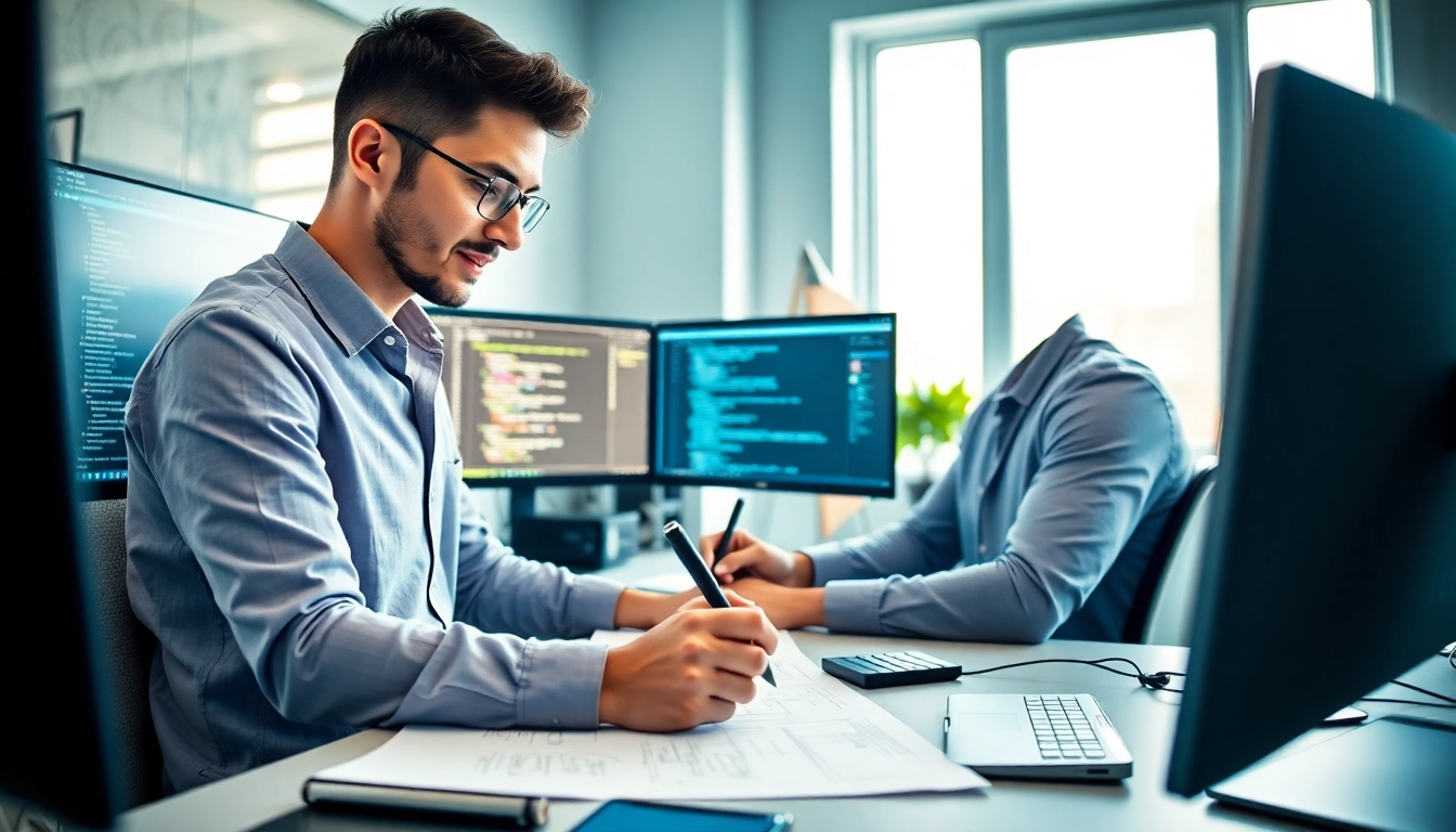 Effiziente Shopware Plugin Entwicklung am Arbeitsplatz mit modernen Elementen.