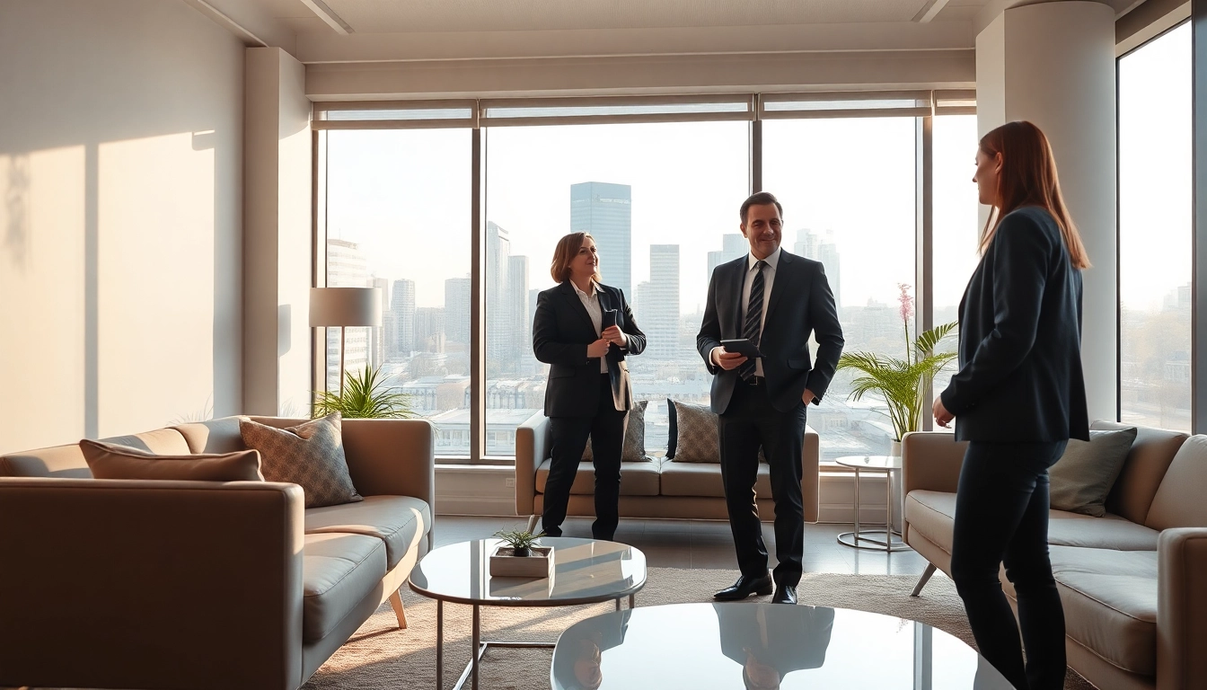 Immobilienmakler Frankfurt Riedberg berät Kunden in einem modernen Büro mit urbanem Ausblick.