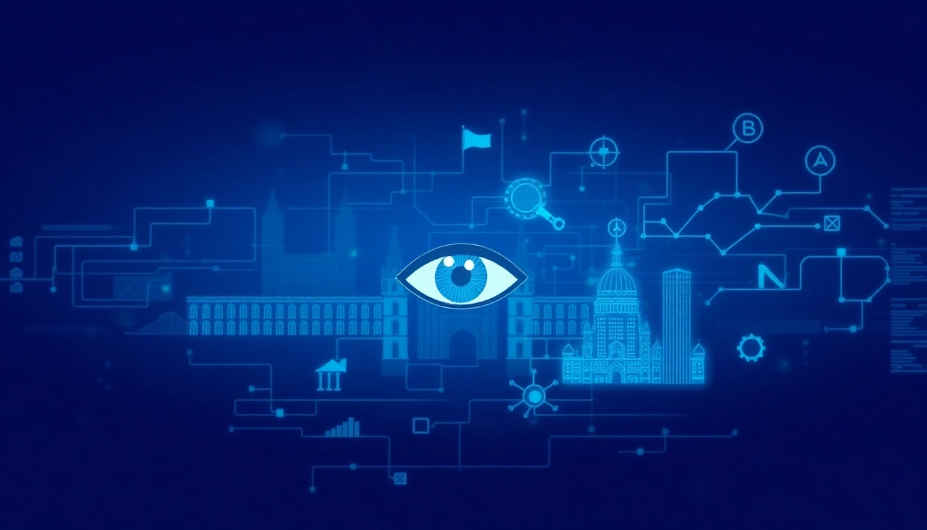 Grafik zur Industriespionage in Nürnberg mit Symbolen für Unternehmensschutz und Informationssicherheit