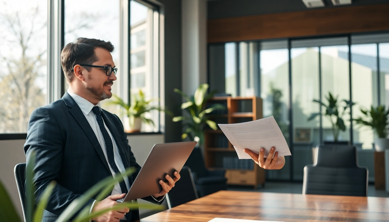 Headhunter bespricht professionelle Möglichkeiten mit einem Klienten in einem modernen Büro.