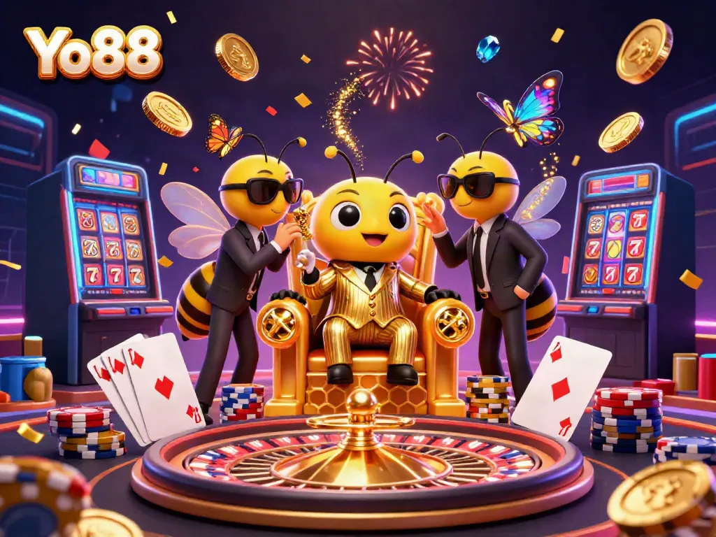 Experience thrilling gameplay at Yo88 with vibrant casino elements and a dynamic scene of fortune.