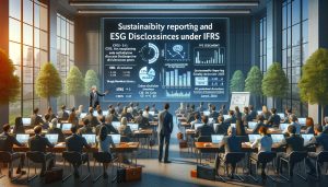 Sustainability-Reporting-and-ESG-Disclosures-under-IFRS.-The-scene-shows-a-corporate-training-room-wher