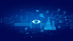 Grafik zur Industriespionage in Nürnberg mit Symbolen für Unternehmensschutz und Informationssicherheit