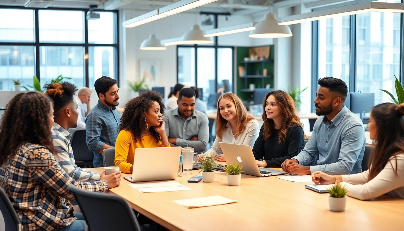 Explore aktuelle Stellenangebote in einem modernen Büro mit diversifizierten Kollegen.