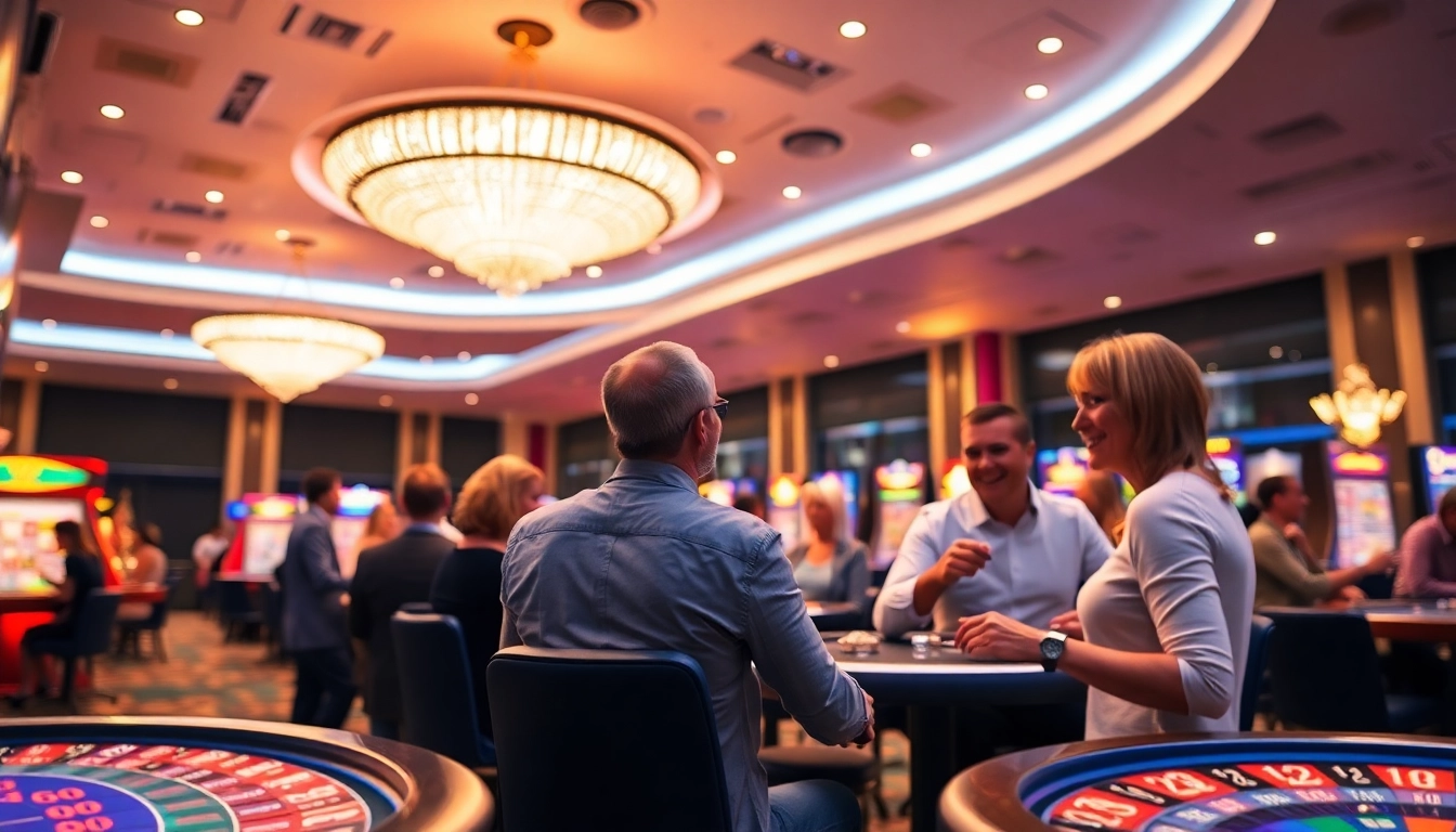 Spiele im Casino online genießen mit bunten Lichtern und einer einladenden Atmosphäre.