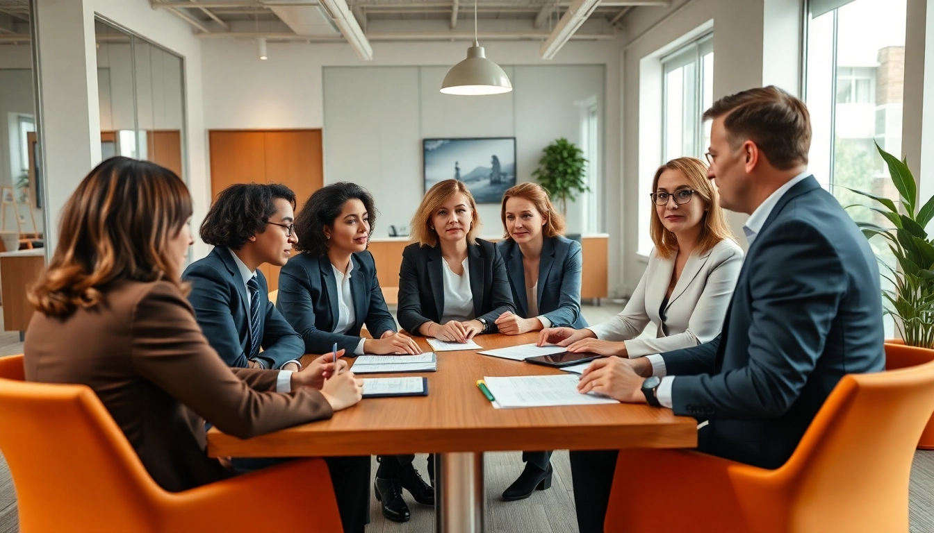 Engaged team strategizing Unternehmensberatung Pflegedienst in a modern office setting.