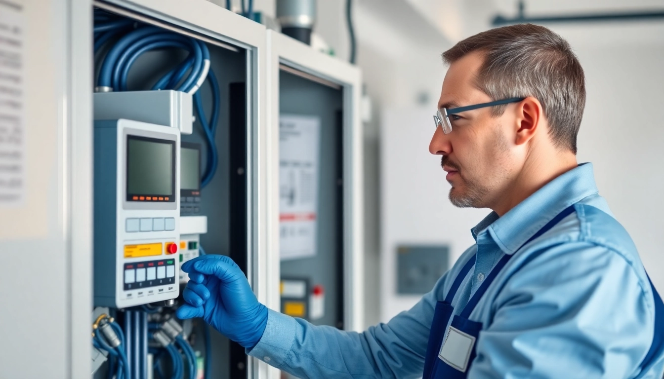Technician performing DGUV V3 Prüfung on electrical devices to ensure workplace safety.