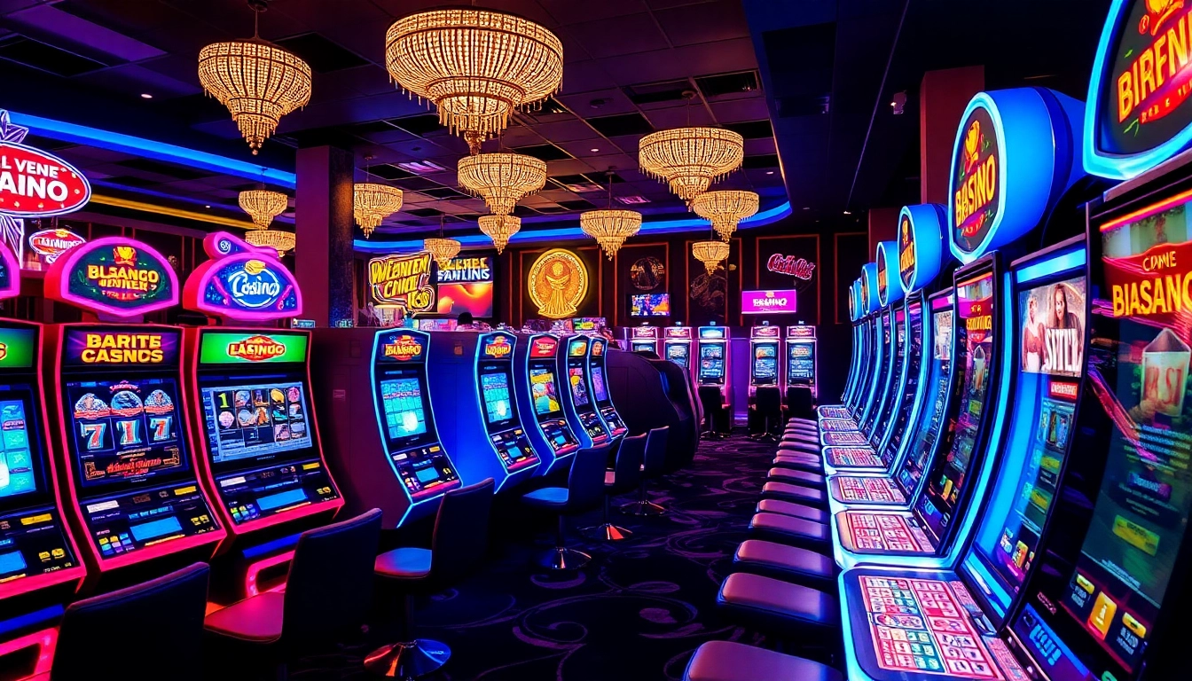 Erlebe aufregende Casino Bonus Angebote mit bunten Spielautomaten und festlicher Atmosphäre.