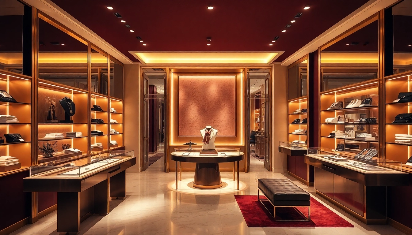 Luxury boutique showcasing exquisite fashion and decor, inviting shoppers to indulge in elegance.